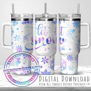 Let It Snow Pastel Snowflakes 40oz Tumbler Wrap Design, cute colorful winter Christmas season 40 oz ounce handle stanley cup sublimation png