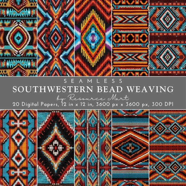 Seamless Southwestern Bead Weaving Digital Paper, western patterns, aztec navajo scrapbook background, cowboy wallpaper, print on demand