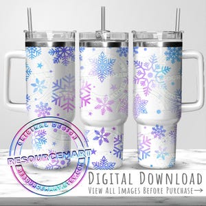 Pastel Winter Snowflakes 40oz Tumbler Wrap Design, cute colorful winter Christmas season 40 oz ounce handle stanley cup sublimation png