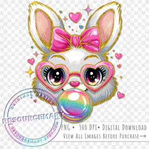 Easter Bunny PNG Sublimation File, gold glitter rainbow bubble gum rabbit t-shirt tee design element, easter tote bag, glass can clip art