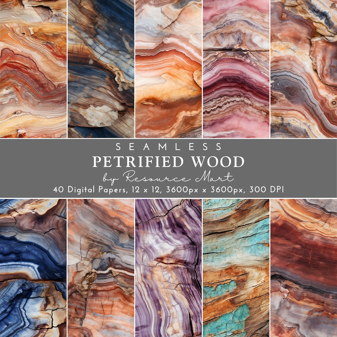 Petrified Wood Digital Paper, Rustic Seamless Scrapbook Background