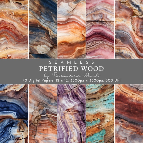 Petrified Wood Digital Paper, rustic seamless scrapbook background, shabby wallpaper, unique printable junk journal pages, print on demand