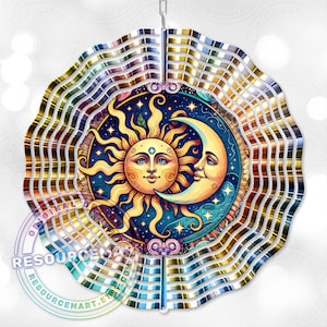 3d Celestial Wind Spinner Sublimation Design, digital download, 10 inch png, sun & moon colorful astrology outdoor garden yard decor