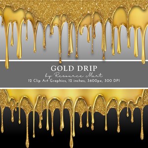 Gold Drip Clip Art, metallisch & glitzernd Clip Art, luxuriöse Glam Borten, transparent, PNG, Print on Demand, kommerzielle Lizenz inklusive