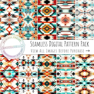Seamless Southwestern Digital Paper, western patterns, aztec navajo scrapbook pages, tribal background, cowboy wallpaper, print on demand