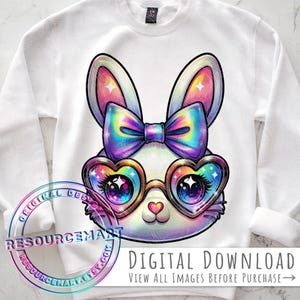 Easter Bunny PNG Sublimation File, pastel iridescent rabbit t-shirt tee design element, sparkly tote bag, glass can clip art, easter invite