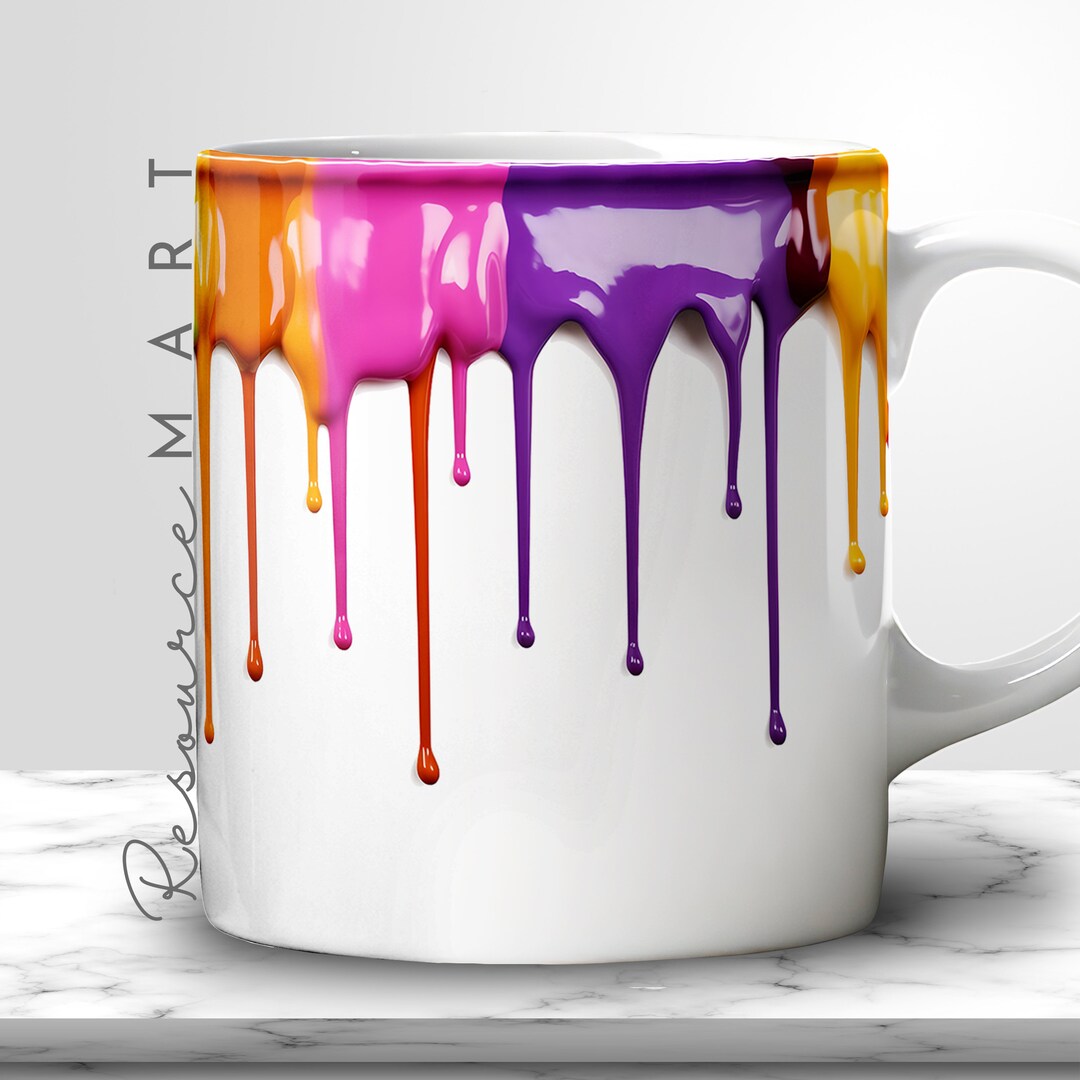 Dripping Paint Mug Wrap PNG 11oz 12oz 15 Oz Colorful Coffee Etsy