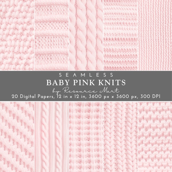 Pink Sweater Knit Winter Digital Paper, seamless printable scrapbook paper, trompe l'oeil background wool texture wallpaper print on demand