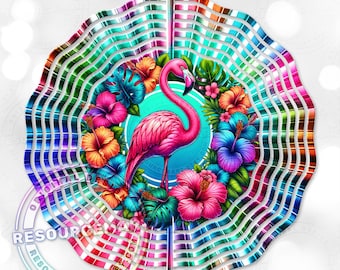 Pink Flamingo Wind Spinner Sublimation Design, digital download, 10 inch png, light catching colorful floral outdoor garden decor