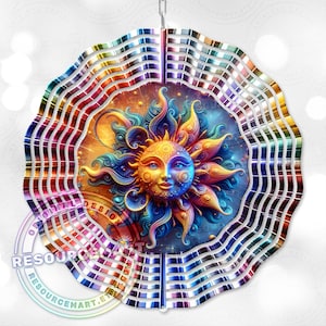 3d Celestial Wind Spinner Sublimation Design, digital download, 10 inch png, celestial sun colorful astrology outdoor garden yard decor