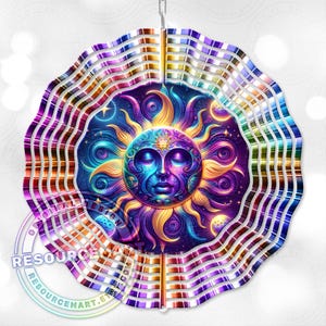3d Celestial Wind Spinner Sublimation Design, digital download, 10 inch png, sun & moon colorful astrology outdoor garden yard decor