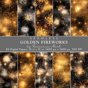 Goldenes Feuerwerk Digitales Papier, nahtlos bedruckbares Sammelalbum, Feiertagshintergrund, Feier neues Jahr, Journalseiten, Druck bei Bestellung