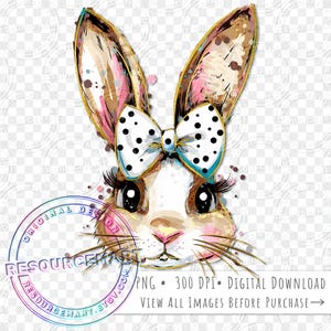 Painted Easter Bunny PNG Sublimation File, gold glitter polka dot coquette t-shirt tee design element, tote bag, glass can, invite clip art