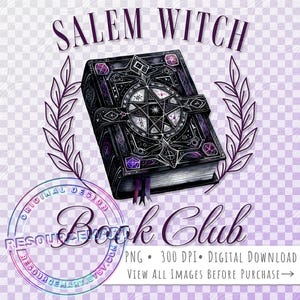 File grafico PNG del Salem Witch Book Club, design di maglietta spettrale di Halloween da strega, grafica di borsa tote autunnale, design di lattina di vetro Libbey