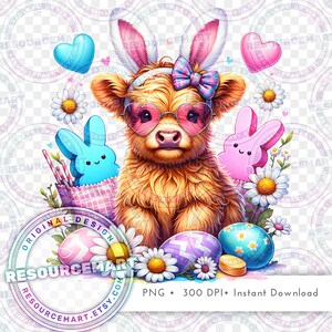 Easter Baby Cow PNG Graphic File, Print on Demand, cute pastel peep t-shirt tee design, tote bag sublimation, waterslide mug, libbey can