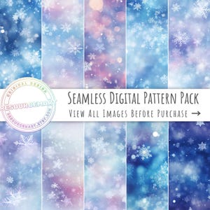 Naadloos digitaal papier met vallende wintersneeuwvlokken, printbaar scrapbookpapier, pastelkleurige sneeuw, kerstbehang, doe-het-zelf winterknutselwerkjes en -kaarten.