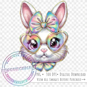 Easter Bunny PNG Sublimation File, pastel iridescent rabbit t-shirt tee design element, sparkly tote bag, glass can clip art, easter invite