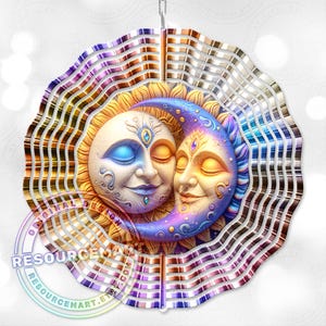 3d Celestial Wind Spinner Sublimation Design, digital download, 10 inch png, sun & moon colorful astrology outdoor garden yard decor