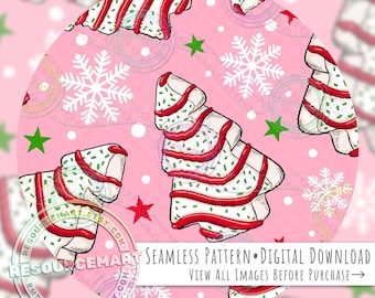 Christmas Tree Cake Seamless Pattern, classic xmas sweets on pink seamless file digital paper, holiday food retro nostalgic festive print