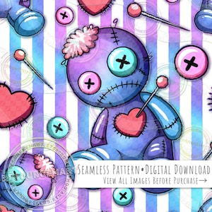 Pastel Voodoo Doll Seamless Pattern, Tileable Digital Paper for Fabric & Crafts, Goth Witchy Spell Seamless File