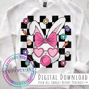 Retro Easter Bunny PNG Sublimation File, pastel t-shirt tee design element, bubble gum bunny tote bag, glass can clip art, easter invite