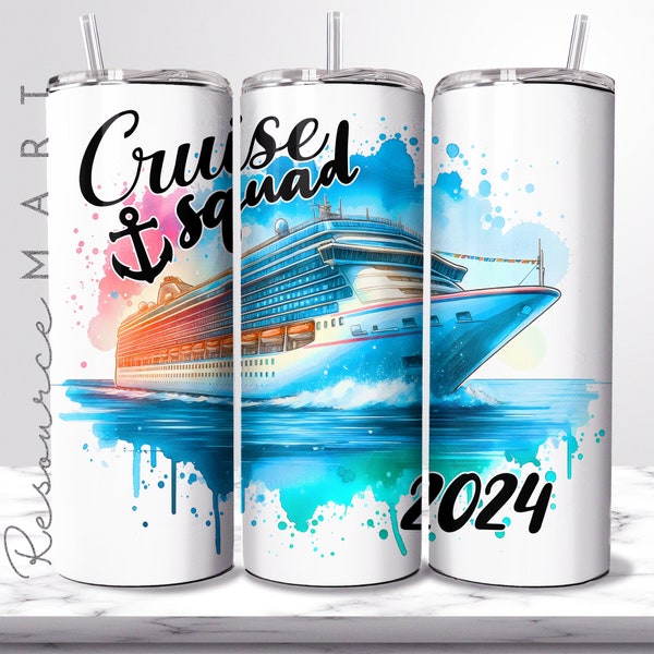 Cruise Squad Tumbler Wrap PNG, 20 oz straight + tapered summer vacation png, tropical sublimation template press, girls trip print on demand