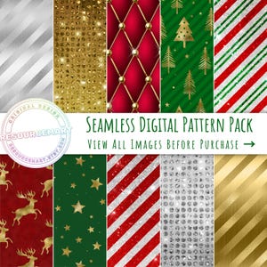 Luxury Christmas Digital Paper Pack, seamless glitter foil printable scrapbook winter background, Xmas journal, invitations, print on demand