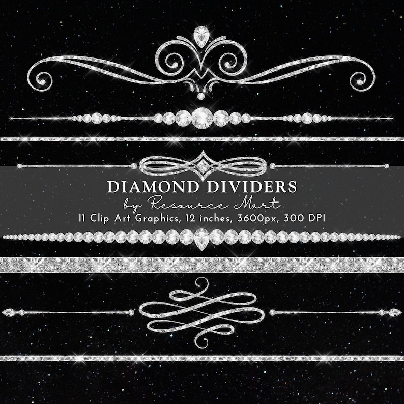 Diamond Dividers Clipart Transparent PNG luxe luxury glam bling clip art separator border invitation marketing website social media graphics image 1