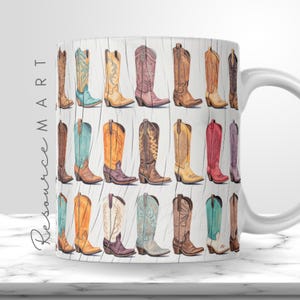 Country Cowgirl Boots Mug Wrap, 11oz 12 oz 15 oz Mug Press Template, western coffee mug sublimate, boho wood sublimation design PNG, POD