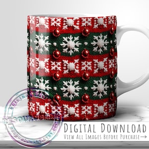 Ugly Christmas Sweater Mug Wrap, 11oz 12oz 15 oz knitted with ornaments winter xmas sublimation template press seamless png print on demand
