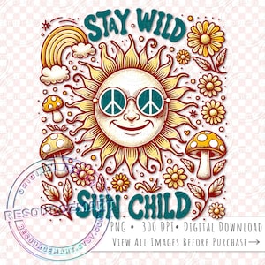 Bleib Wild Sun Child PNG Grafikdatei, Retro Vintage Sommer T-Shirt Tee Design, Sublimationslibbey Glasdosenbecher, bunte Diy Tote Bag