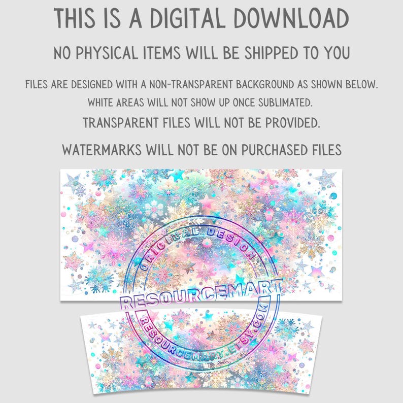 Pastel Winter Snowflakes 40oz Tumbler Wrap Design, cute colorful winter Christmas season 40 oz ounce handle stanley cup sublimation png image 2
