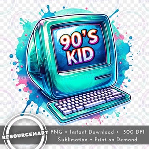 90's Nostalgia PNG Graphic File, Print on Demand, 90s baby desktop t-shirt tee design, tote bag sublimation, waterslide mug libbey glass can