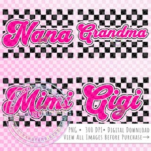 Retro Pink "Grandma" PNG Sublimation File, nana gigi mimi checkerboard t-shirt tee design element, tote bag, hot pink glass can clip art
