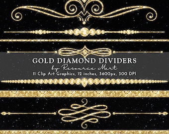 Gold Diamond Dividers Clipart Transparent PNG luxe luxury glam bling separator border invitation marketing website social media graphics