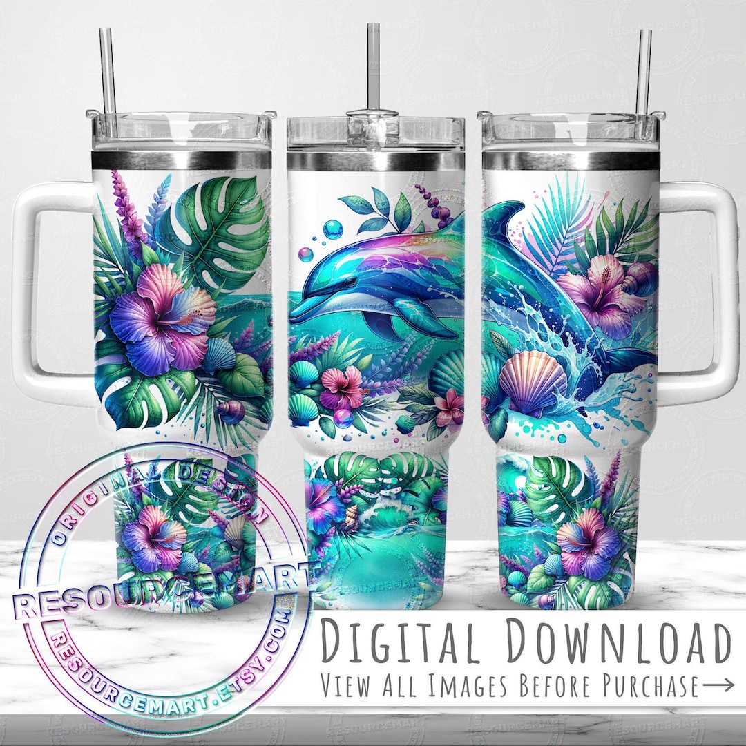 Tropical Dolphin 40oz Tumbler Wrap Design, 40 Ounce Stanley Cup