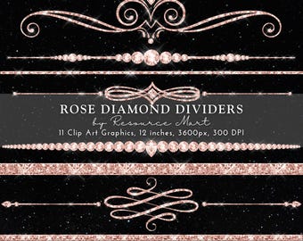 Rose Gold Diamond Dividers Clipart Transparent PNG, luxe luxury glam bling separator border, invitation design, marketing website graphic