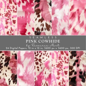 Seamless Pink Cowhide Digital Paper, scrapbook, tileable leather wallpaper, western cowgirl background, luxury textures, print on demand