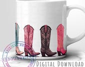 Country Cowgirl Boots Mug Wrap, 11oz 12 oz 15 oz Mug Press Template, western coffee mug sublimate, sublimation design PNG, print on demand