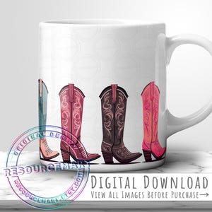 Country Cowgirl Boots Mug Wrap, 11oz 12 oz 15 oz Mug Press Template, western coffee mug sublimate, sublimation design PNG, print on demand