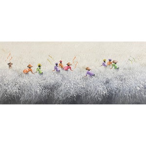 Pittura a olio balinese - donne contadine nel campo di riso bianco, pittura di Bali, opere d&#39;arte originali