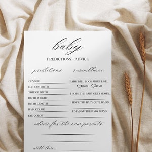 Carta di previsioni per bambini minimalista / Giochi per baby shower / Consigli e desideri per futuri genitori / Previsioni e consigli per bambini / Modello per bambini