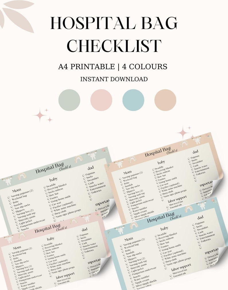 Hospital Bag Checklist Printable, Birth Bag Packing List, Pregnancy ...