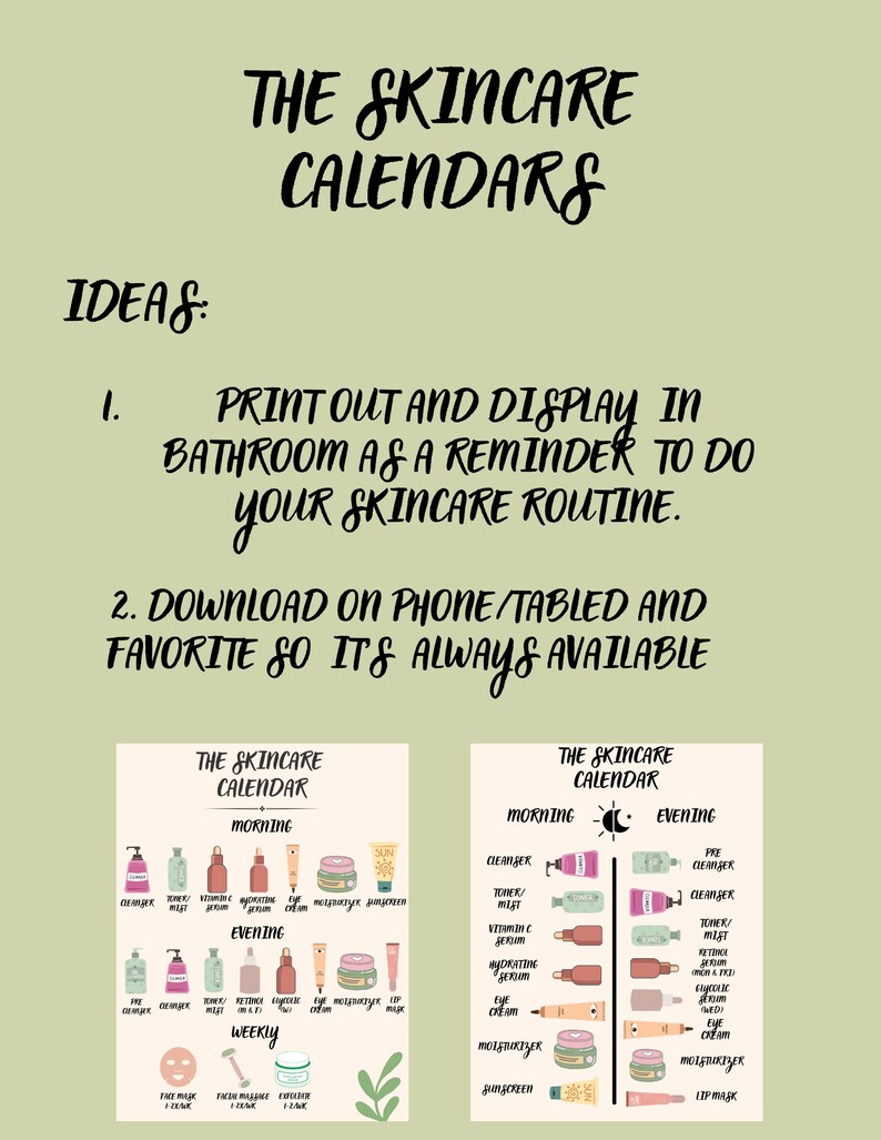 Skincare Routine Calendar Printable Digital Steps Selfcare, Colorful