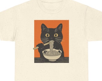Noodle Cat Shirt, Ramen noodle Cat, Unisex Tee, Retro Japanese Cat, Foodie Cat Lovers