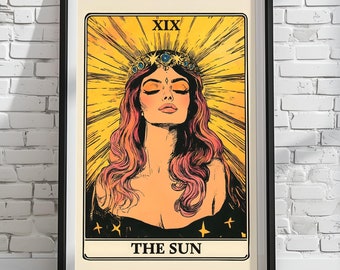 The Sun Tarot Card Poster Print - Modern Interpretation with Beautiful Woman | Astrology Art | Tarot Decor
