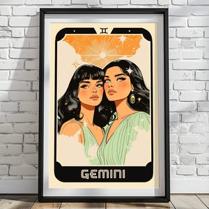 Plakat Tarota Zodiaku Bliźniąt | Astrologia Dekoracji, Horoskop Sztuka Wydruku, Ilustracja Bliźniąt Bliźniąt, Sztuka Ścienna, Niebiański Prezent, Wystrój Domu