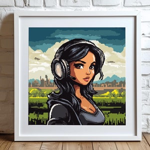 Gamer Girl Poster Print, 8-Bit Pixel Art, Matte Vertical Posters, Wall Decor, Retro Video Game Art Print, Geeky Room Decor