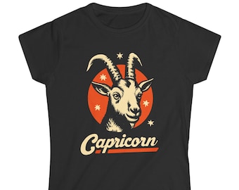 Capricorn Vintage SeaGoat Womens t-Shirt, Zodiac Astrology Tee, Retro Horoscope Shirt