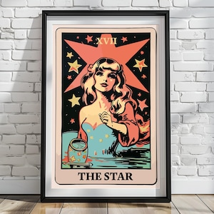 De ster tarotkaart illustratie posterafdruk mooie vrouw, waterdrager, waterman tarotkaart